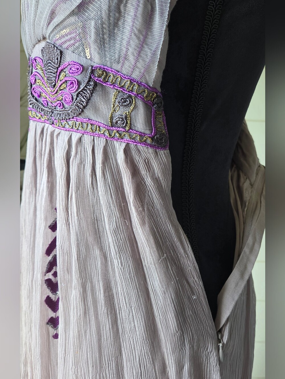 FREE PEOPLE Artemis Purple Gray Embellished Goddess Maxi Dress Whimsigoth Gown M - Picture 9 of 14